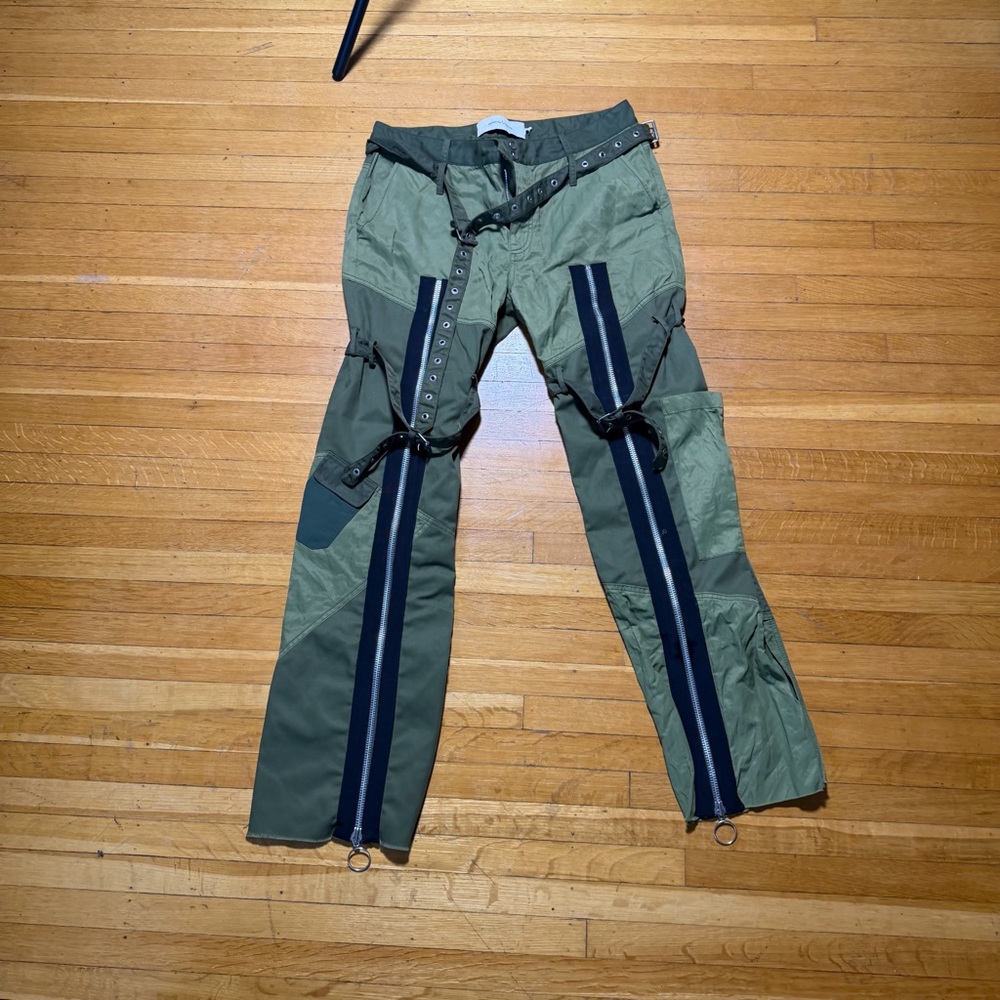 Olive Green Cargo Pants with Black Stripes